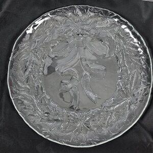Arcoroc Vintage Clear Glass Christmas Holly Ribbon Cookie Serving Platter